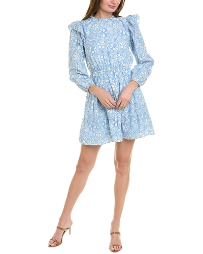 Sail To Sable Ruffle Neck Silk-blend Mini Dress In Blue