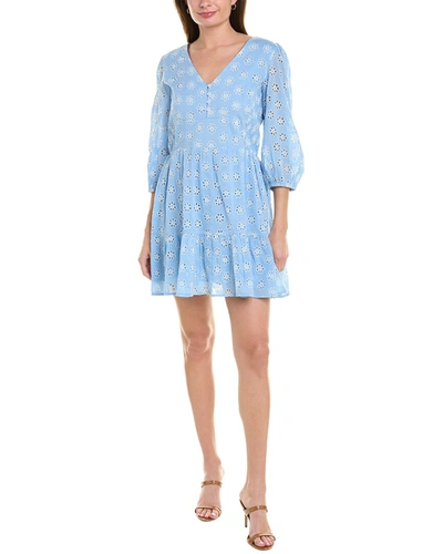 Sail To Sable Puff Sleeve Button Front Mini Dress In Blue