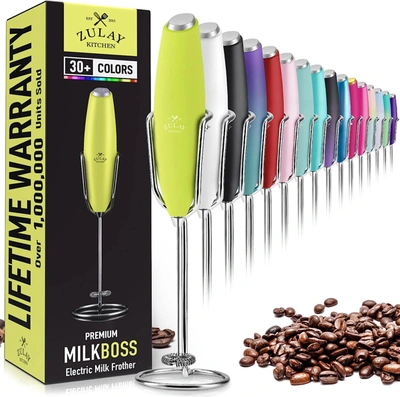 Zulay Kitchen Milk Frother Handheld Foam Maker With Upgraded Ultra Stand In Green
