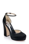 Badgley Mischka Zoelle Velvet Ankle-strap Platform Sandals In Black Crepe