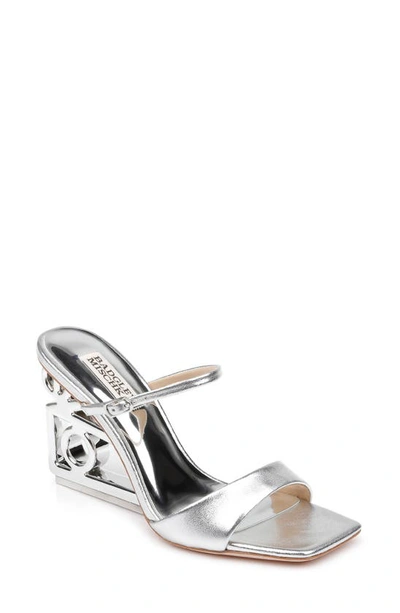 Badgley Mischka Luna Leather Metal-wedge Sandals In Silver Metallic