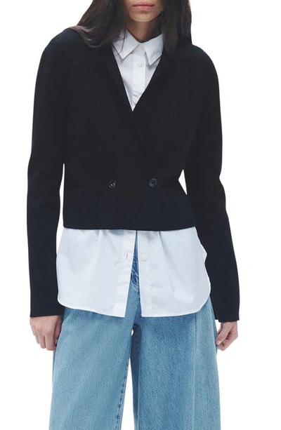 Rag & Bone Joy Double Breasted Cropped Knit Blazer In Black