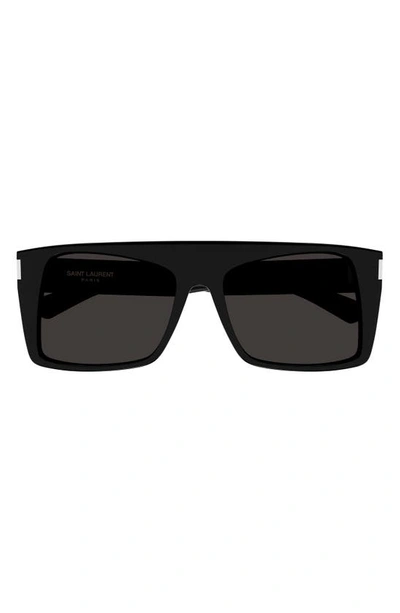 Saint Laurent Vitti Flat-top Acetate Rectangle Sunglasses In Black Black Black