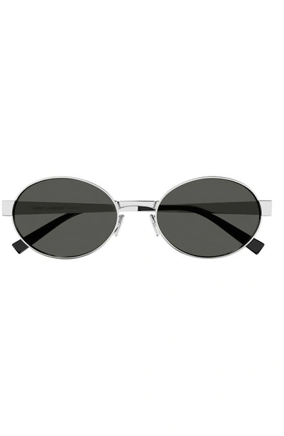 Saint Laurent Logo Metal Oval Sunglasses In Silver