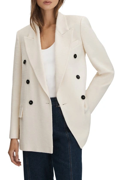 Reiss Bronte - White Textured Double Breasted Blazer, Us 10