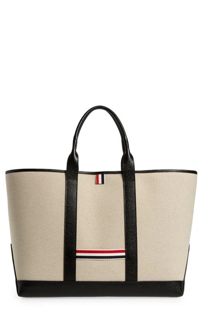 Thom Browne Sand Canvas Rwb Stripe Shopping Bag In Neutral