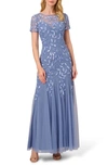 Adrianna Papell Womens Embellished Maxi Evening Dress In French Blue