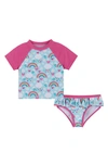 ANDY & EVAN ANDY & EVAN KIDS' HEARTS AND RAINBOWS TWO-PIECE RASHGUARD SWIMSUIT