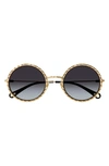Chloé Textured Metal Round Sunglasses In Shiny Classic Gol