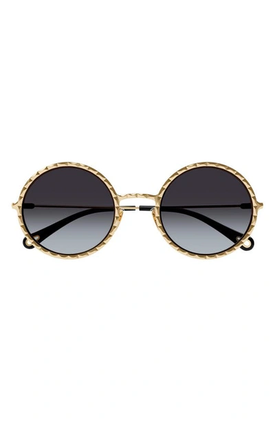 Chloé Textured Metal Round Sunglasses In Shiny Classic Gol