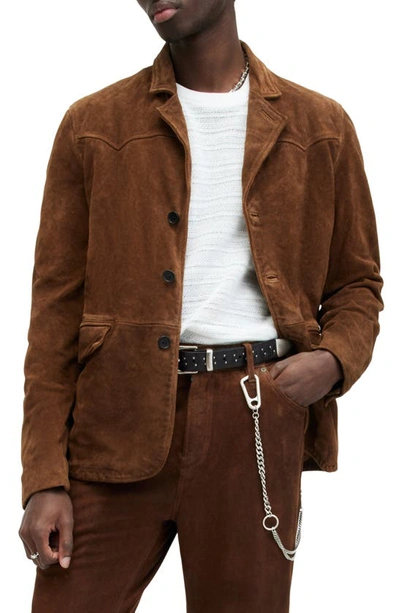 Allsaints Hornett Vintage Washed Suede Blazer In Tan Brown