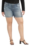Silver Jeans Co. Distressed Boyfriend Roll Cuff Denim Shorts In Indigo