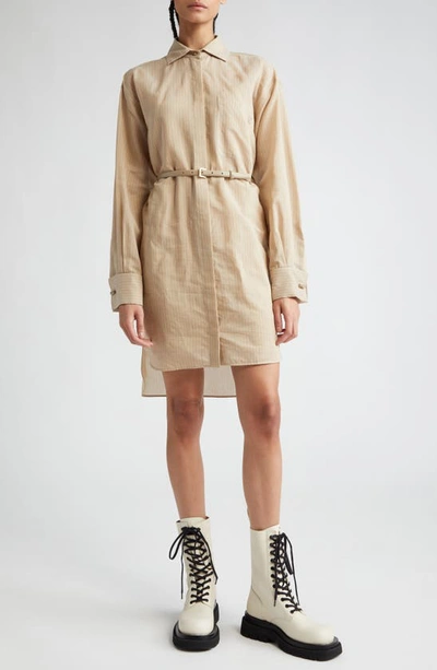 Max Mara Brioso Pinstripe Cotton & Silk Shirtdress In Beige