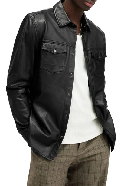 Allsaints Ethan Lightweight Leather Shirt In Black