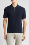 Nn07 Hansie 6600 Ribbed Organic Cotton Half-zip Polo Shirt In Blue