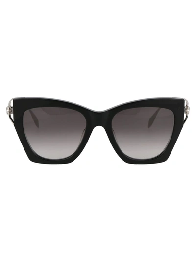Alexander Mcqueen Am0375s Sunglasses In 001 Black Silver Grey