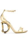 DOLCE & GABBANA 'BAROQUE' GOLD COLORED SANDALS WITH LOGO HEEL IN LEATHER WOMAN