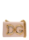 DOLCE & GABBANA 'BAROCCO' PINK CROSSBODY BAG WITH CHAIN SHOULDER STRAP AND MONOGRAM LOGO IN LEATHER WOMAN