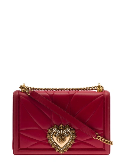 Dolce & Gabbana 'devotion' Big Red Shiulder Bag With Heart Jewel Detail In Matelassé Leather Woman