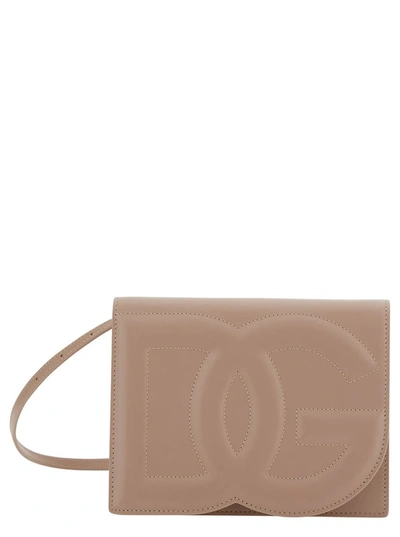 Dolce & Gabbana 'dg Logo Bag' Beige Crossbody Bag In Leather Woman