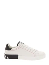 DOLCE & GABBANA 'PORTOFINO' WHITE LOW TOP SNEAKERS WITH PATCH LOGO AND RED STITCHING IN SMOOTH LEATHER MAN
