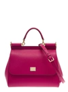 DOLCE & GABBANA 'SMALL SICILY' FUCHSIA HANDBAG WITH BRANDED GALVANIC PLAQUE IN DAUPHINE LEATHER WOMAN