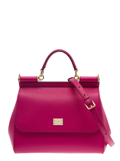 Dolce & Gabbana 'small Sicily' Fuchsia Handbag With Branded Galvanic Plaque In Dauphine Leather Woman In Pink