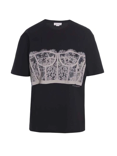 Alexander Mcqueen Lace Corset T-shirt In Black