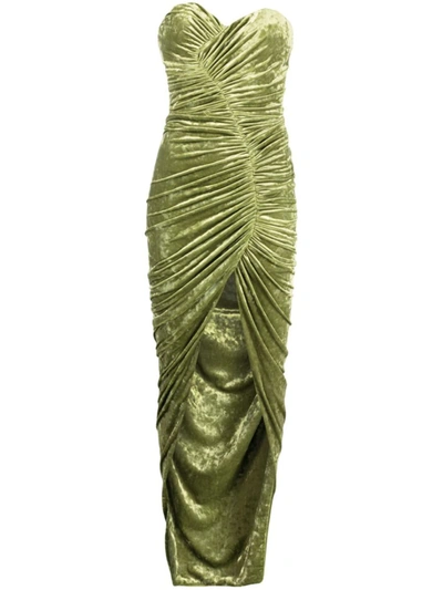 Alexandre Vauthier Velvet Gathered Strapless Dress In Green