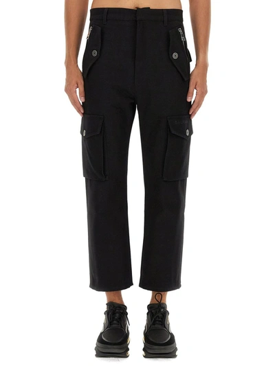 Balmain Cropped Cotton Cargo Trousers In Black