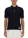 Balmain Polo Shirt In Merino Wool In Blue