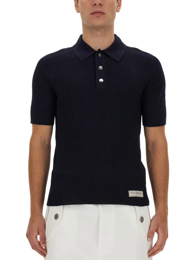 Balmain Polo With Logo Patch In Blue