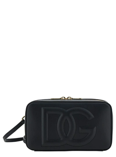 Dolce & Gabbana Black Crossbody Bag With Quilted Dg Logo In Leather Woman In Pink