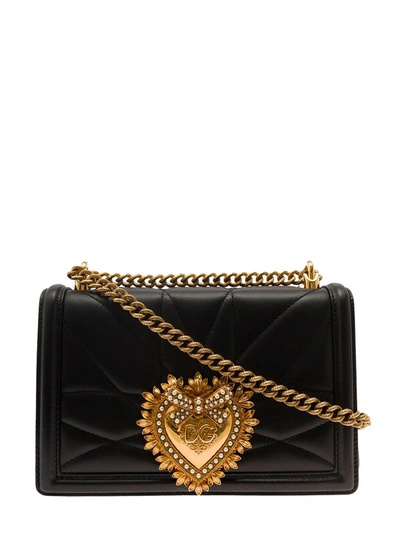 Dolce & Gabbana Black Devotion Shoulder Bag In Nappa Leather Matelassé  Woman