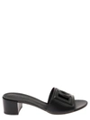 DOLCE & GABBANA BLACK MULES WITH LOW HEEL AND DG CUT-OUT IN SMOOTH LEATHER WOMAN