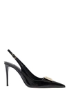 DOLCE & GABBANA BLACK SLINGBACK PUMPS WITH METAL DG PATCH IN SHINY LEATHER WOMAN