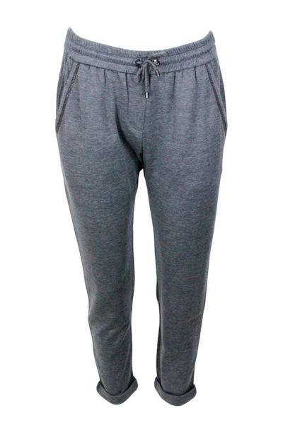 Brunello Cucinelli Jogging Trousers In Cotton And Silk With Monili On The Pockets In Grey