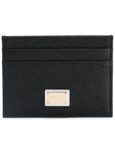 Dolce & Gabbana Card Holder In Hammered Leather With Logo In Black