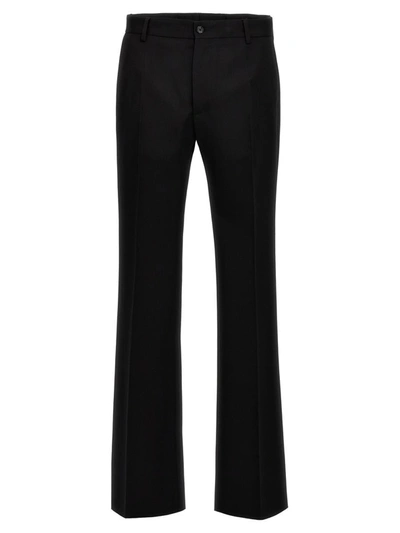 Dolce & Gabbana Wide-leg Wool Trousers With Ironed Pleats In Black