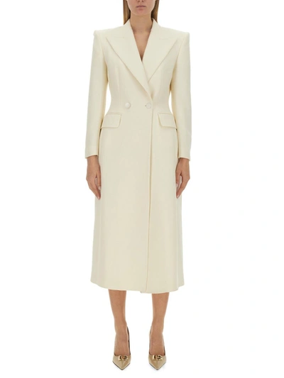 Dolce & Gabbana Long Double-breasted Wool Cady Coat In Bianco Naturale