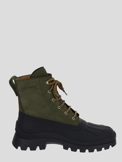 Dsquared2 Lace-up Leather Ankle Boots In Green