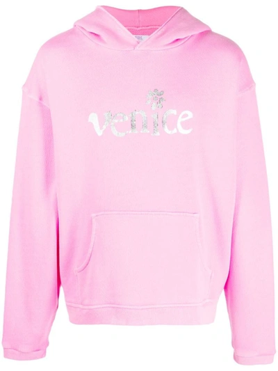 Erl Unisex Silver Printed Venice Hoodie Knit Clothing In Pink & Purple