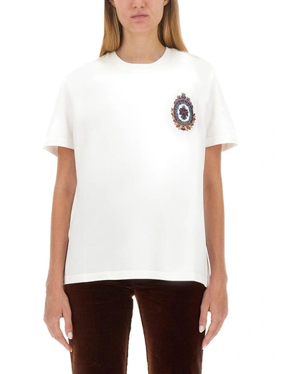 Etro Embroidered-crest Cotton T-shirt In White