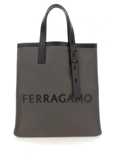 Ferragamo Tote Bag With Logo In Grey