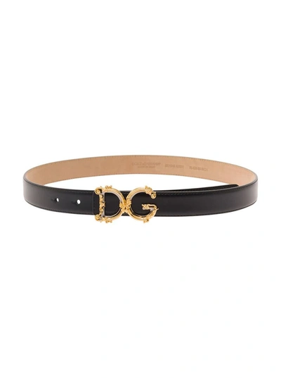 Dolce & Gabbana Leather Belt With Dg Buckle In Black