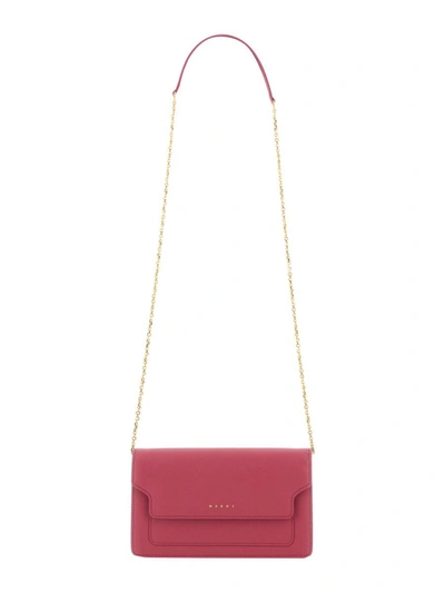 Marni Wallet With Shoulder Strap In Fuchsia