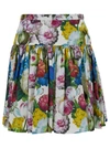 DOLCE & GABBANA MINI MULTICOLOR SKIRT WITH ALL-OVER FLOREAL PRINT IN COTTON WOMAN