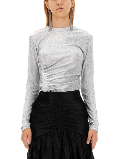 Paco Rabanne Draped Button Blouse In Silver