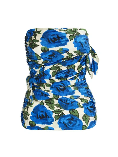 Philosophy Di Lorenzo Serafini Floral-print Strapless Top In Blue