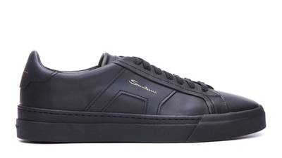 Santoni Driz Sneakers In Black Leather In Blue
